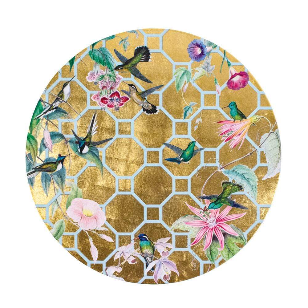 Tovaglietta rotonda laccata Hummingbird Trellis in oro