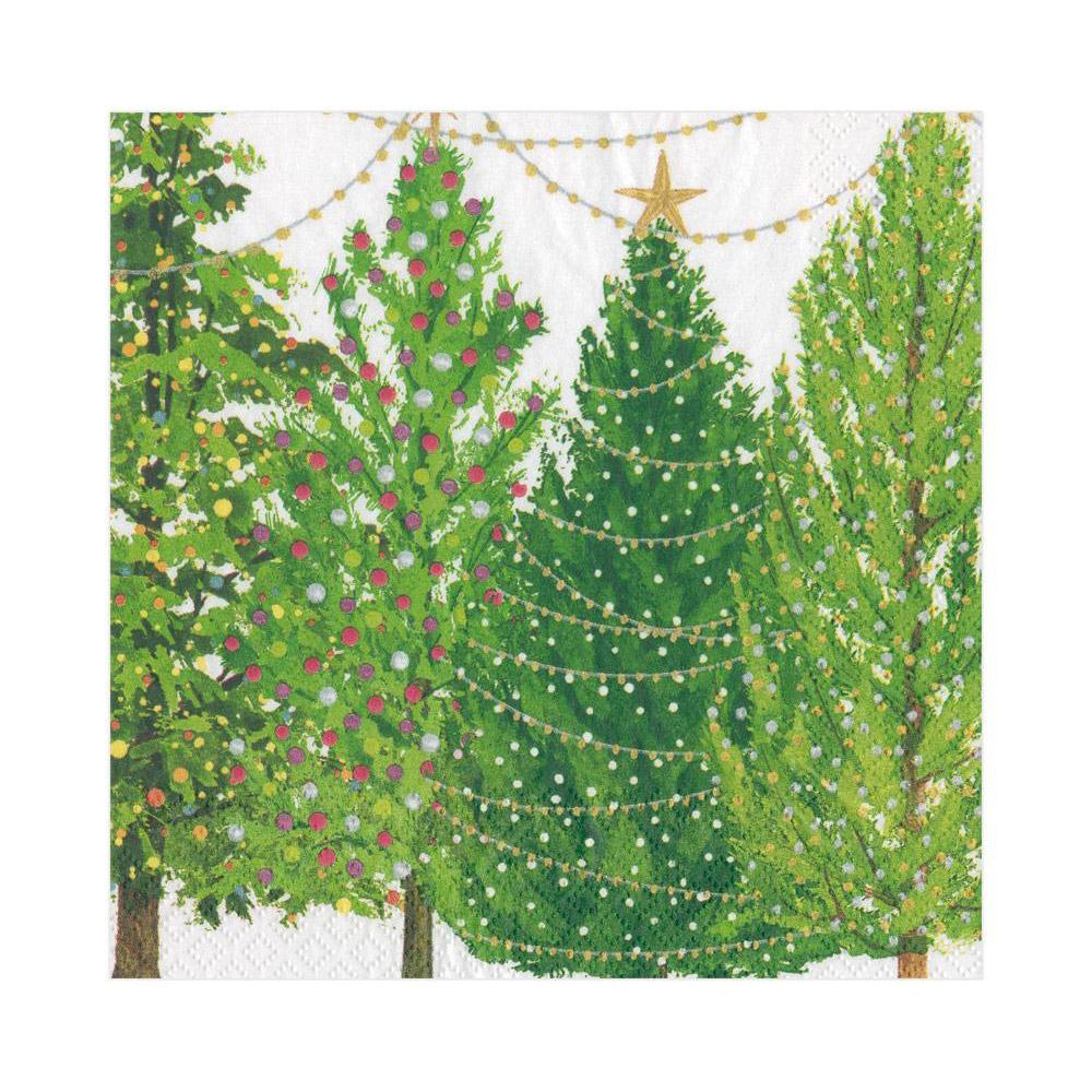 Tovaglioli di carta con alberi di Natale e luc