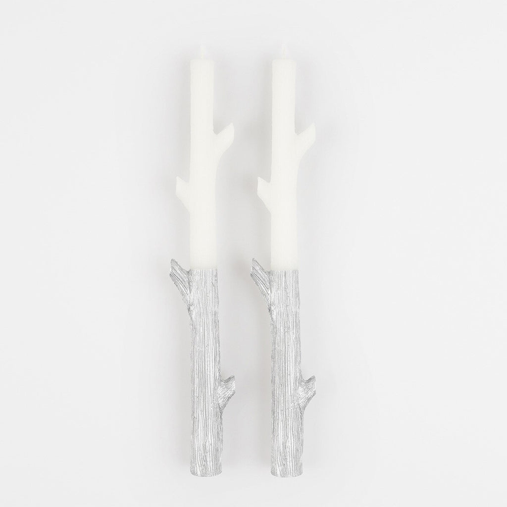 Candele a bastoncino ricoperte d'argento (x 2)