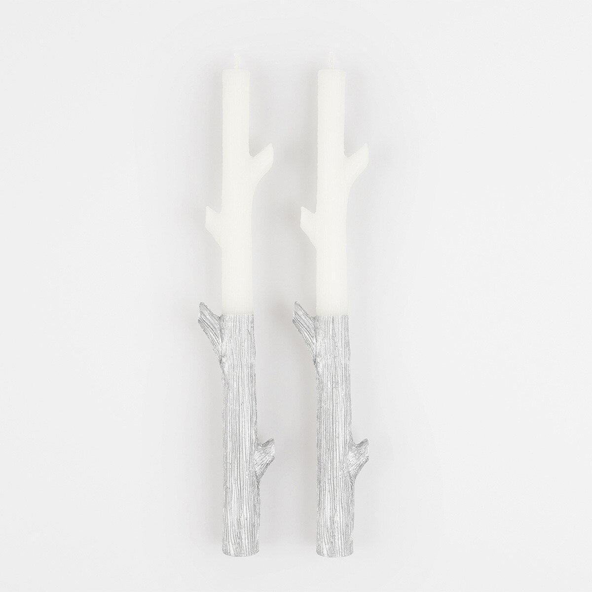 Candele a bastoncino ricoperte d'argento (x 2)