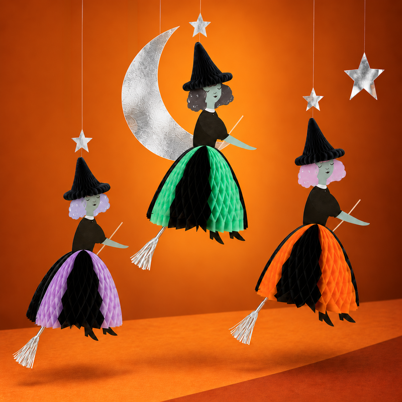 Streghe Volanti – Set 3 Decorazioni Sospese