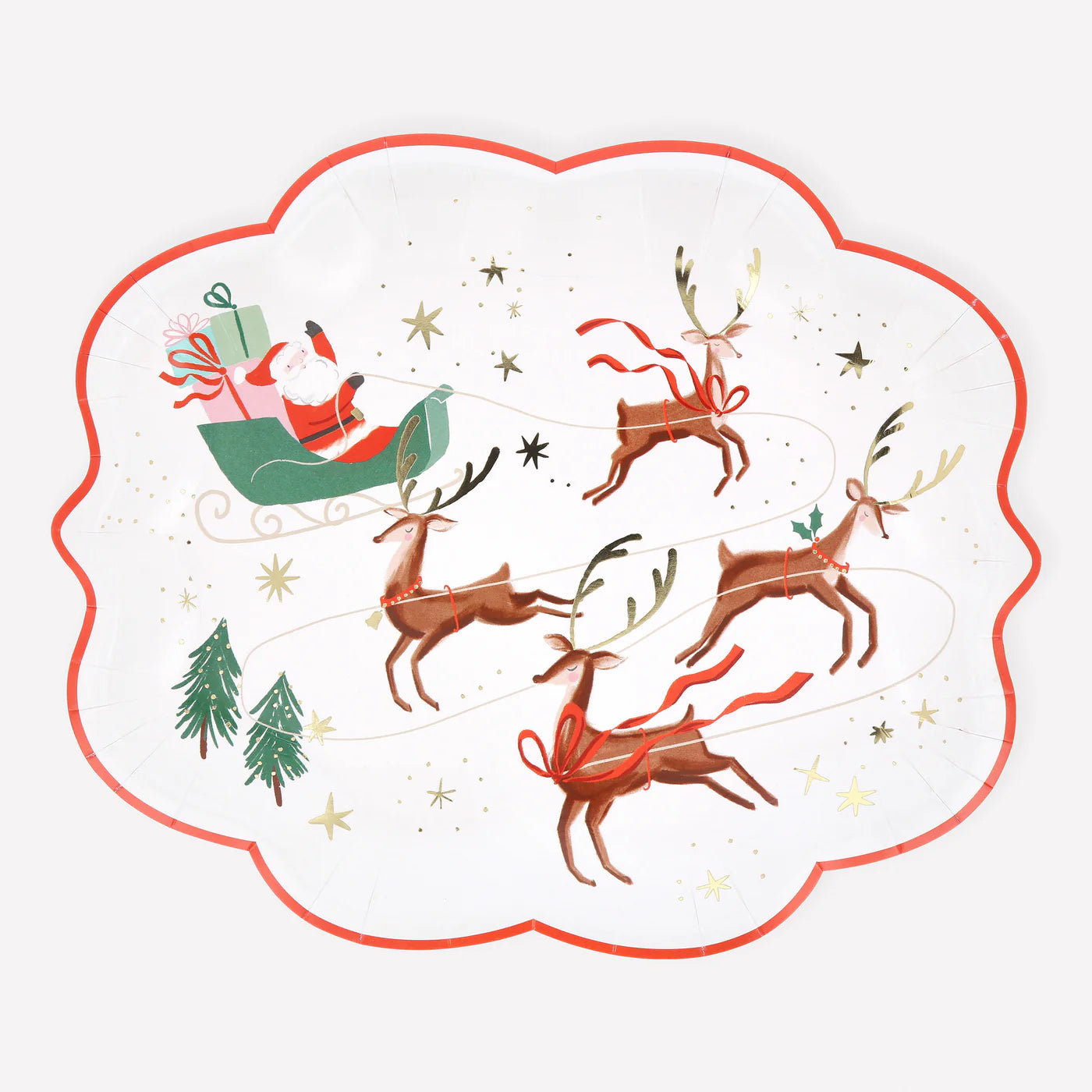 Piatti Babbo Natale, slitta e renna (x 8)